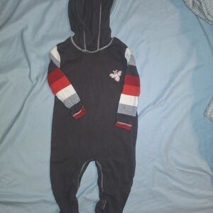 Striped Sleeve Hooded Footie - Black and Red